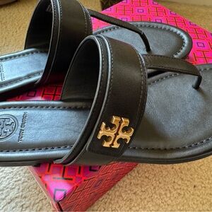 Tory Burch Black Sandals with Gold Logo